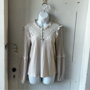 Eyeshadow BoHo Peasant Knit Blouse Sweater with Poet Long Sleeves